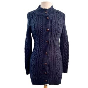 Vintage LL Bean Sweater Cardigan Cable Knit Wool Ireland XS S Small